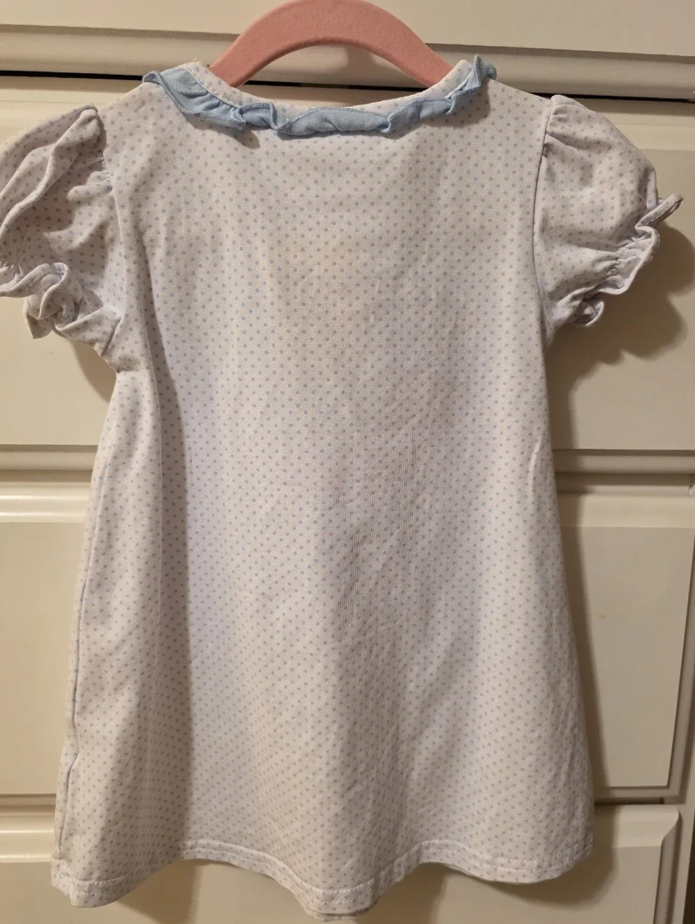 Trotter Street Kiids' Light Blue Polka Dot Dress with Orange Floral Embroidery